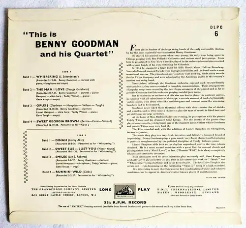 25cm LP Benny Goodman: This Is Benny Goodman and his Quartet (HMV DLPC 6) UK