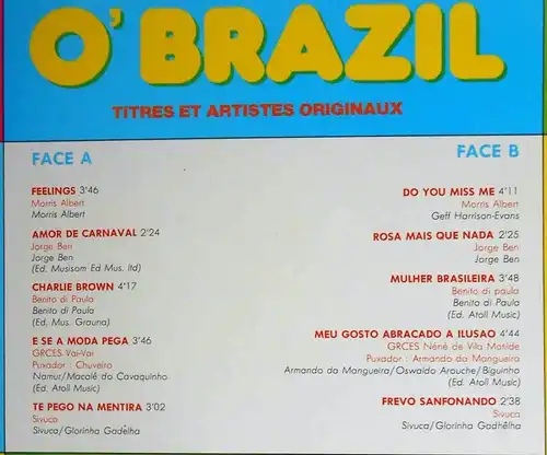 LP O Brazil - Les Grands Succes du Bresil - Jorge Ben - Morris Albert (1985)