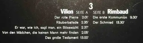 LP Klaus Kinski spricht Villon & Rimbaud 3 (2001 Amadeo 49.007) D 1977