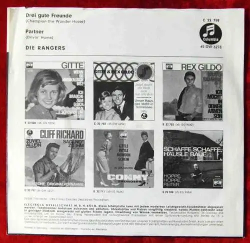 Single Rangers: Drei gute Freunde (Columbia C 22 758) D 1964