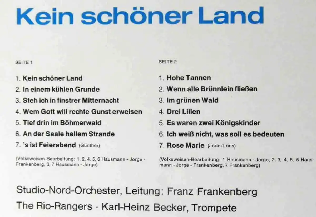 LP Ronny: Kein schöner Land (Telefunkenn H 254/5) Deutscher Schallplattenclub