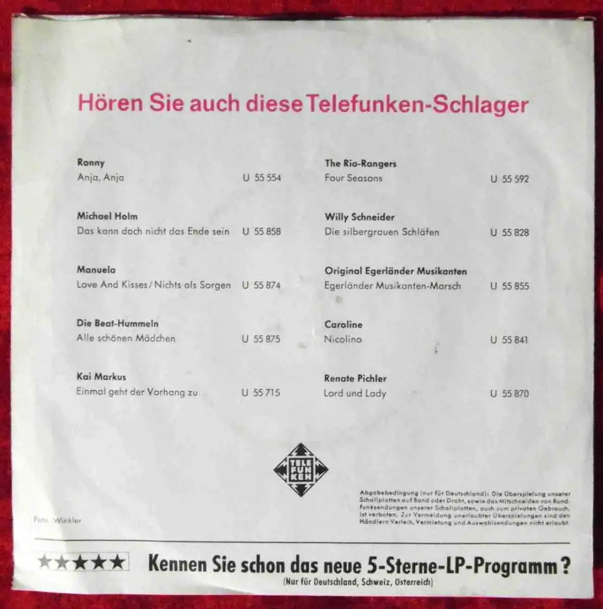 Single Johanna von Koczian: Chim Chim Cheree (Telefunken U 55 876) D 1965