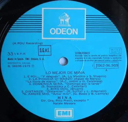 LP Mina: Lo Mejor de... (EMI J 062-96909) Spain 1975
