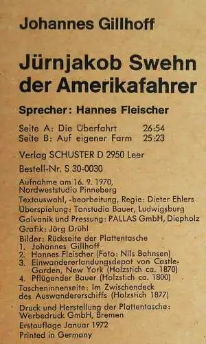 LP Hannes Fleischer: Der Amerikafahrer - Johannes Gilhoff (Schuster) D 1972