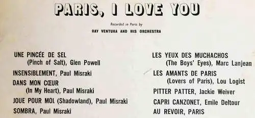 LP Ray Ventura: Paris, I Love You (Society SOC 934) UK 1963