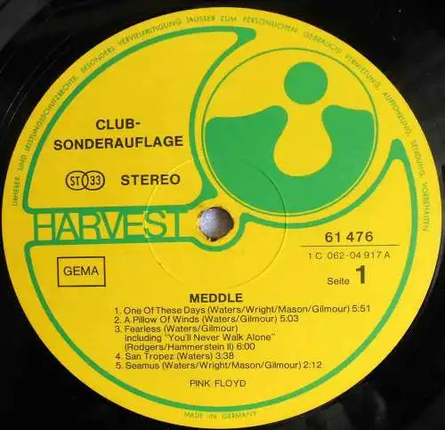 LP Pink Floyd: Meddle (Harvest 61 476) Clubsonderauflage  D 1971