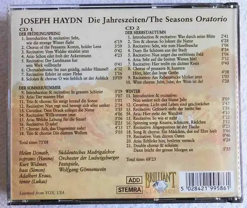 2CD Box Haydn: Die Jahreszeiten - Helen Donath (Brillant)