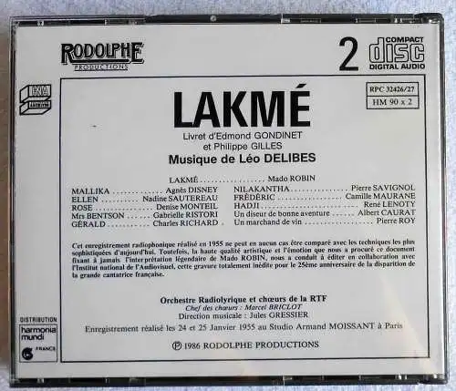 2CD Box Delibes: Lakmé - Mado Robin (Rodolphe) 1986