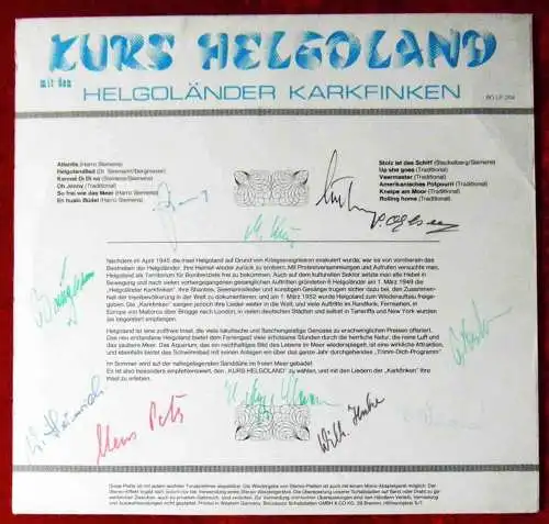 LP Helgoländer Karkfinken: Kurs Helgoland (Bocaccio 264) Signiert