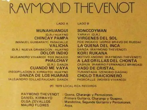 LP Raymond Thevenot: La Quena Del Inka (RCA XRPL-1-028) Peru 1979