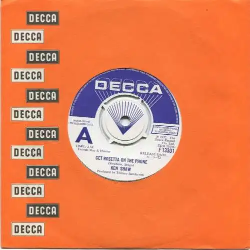Single Ken Shaw: Get Rosetta on the Phone (Decca F 13301) UK 1972