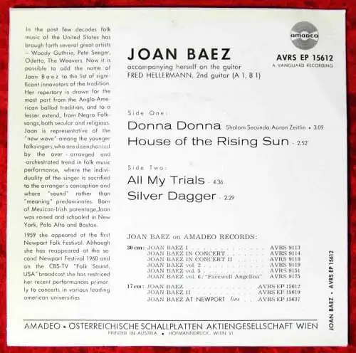 EP Joan Baez: Donna Donna + 3 (Amadeo EP 15612) Österreich