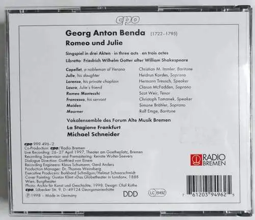 2CD Box Benda: Romeo und Julie (CPO) 1998