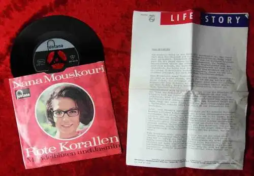 Single Nana Mouskouri: Rote Korallen (Fontana 261 383 TF) D 1963 mit Promo Info