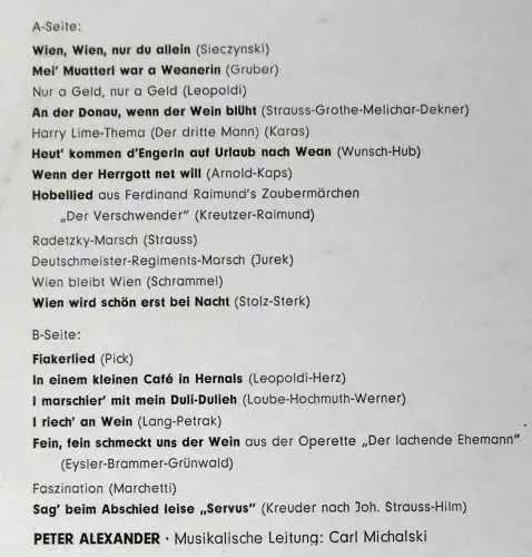 LP Peter Alexander: Wiener Spaziergänge (Polydor 237 261 Stereo) D 
