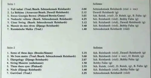 LP Schnuckenack Reinhardt Quintett: Musik deutscher Zigeuner (Da Camera 95015) D