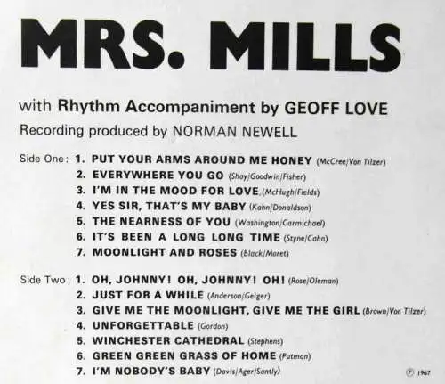 LP Mrs. Mills: Look Mum No Hands! (Odeon SMO 74 262) D 1967
