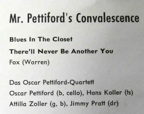 EP Oscar Pettiford Quartett w/ Hans Koller Attilla Zoller: Mr. Pettiford´s....