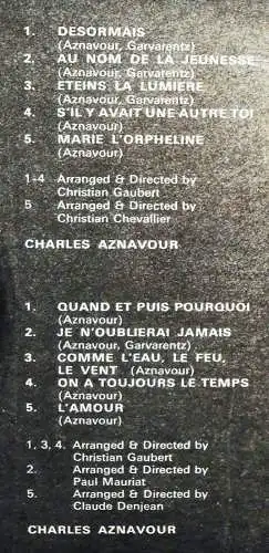 LP Charles Aznavour: Desormais... (Barclay 80 398) UK 1972