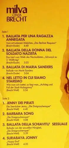 LP Milva Canta Brecht - Giorgio Strehler - (Dischi MLP 15 927) D