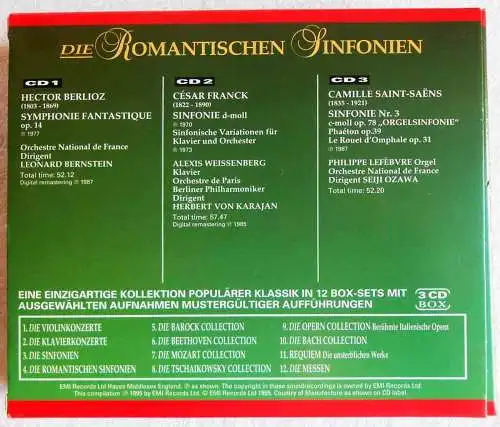 3CD Box Romantische Sinfonien 4 Berlioz Franck Saint-Saens (EMI Seraphim) 1995