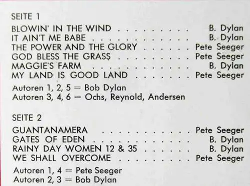 LP Protest & Folksongs - Blowin´ in the Wind Bob Dylan (Dt. Schallplattenclub)