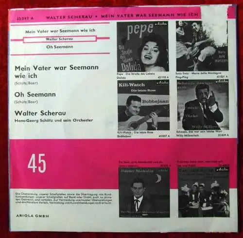 Single Walter Scherau: Mein Vater war Seemann wie ich (Ariola 35 097) D