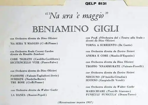 LP Benjamino Gigli: Canzoni Napoletane (EMI) Italy