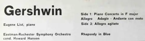 LP Eugene List: Gershwin Concerto In F / Rhapsody...  (Mercury Living Presence(