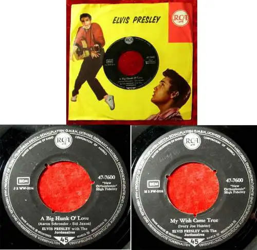 Single Elvis Presley: A Big Hunk of Love (RCA 47-7600) D Presley Firmenlochcover