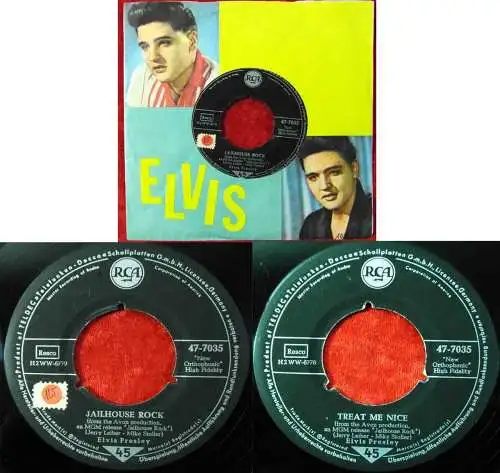 Single Elvis Presley: Jailhouse Rock (RCA 47-7035) D Presley Firmenlochcover