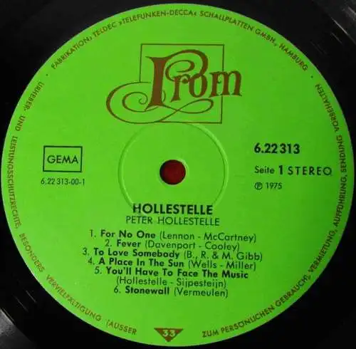 LP Peter Hollestelle (Prom 622313) D 1975 (Ex Blizzards)