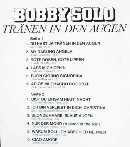 LP Bobby Solo: Tränen in den Augen (Dischi 2001 / 200 117) D