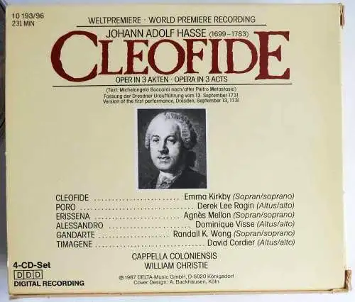 4CD Box Hasse: Cleofide - Kirkby Mellon Wong Christie (Capriccio) 1987