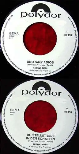 Single Thomas Piper: Und sag adios (Polydor 53 137) D 1969 Promo