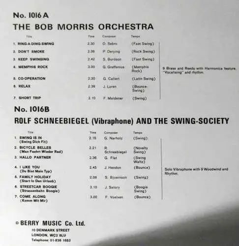 LP Bob Morris Orchestra & Rolf Schneebiegl & Swing Society (UK 1974)