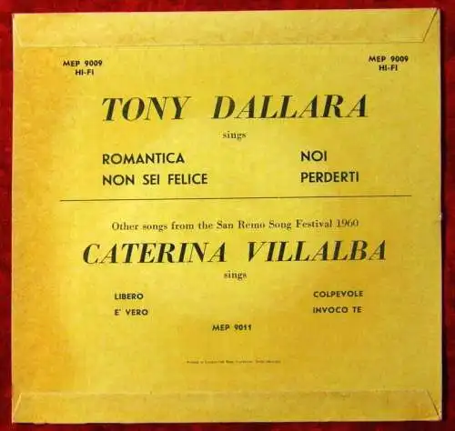 EP Tony Dallara: Romantica + 3 (Metronome MEP 9009) Schweden 1960 Promo