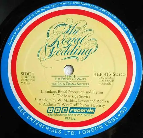 LP The Royal Wedding - Prince Charles & Lady Diana (BBC REP 413) UK 1981