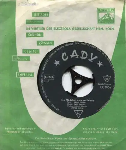 Single Peter Hoff: Ein Mädchen zum Verlieben / Oh Caroline (Cady CC 1006) D 1967