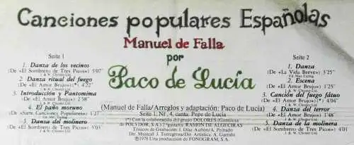 LP Paco De Lucia spielt Manuel de Falla (Philips 6328 245) D 1981