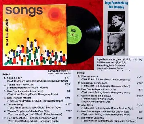 LP Inge Brandenburg & Bill Ramsey: Songs - Brot für die Welt (Schwann 310) D1974