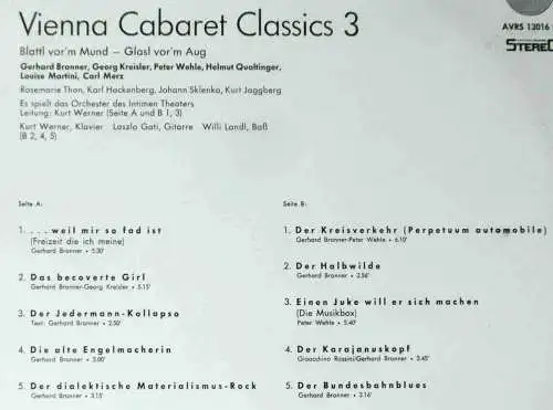 LP Vienna Cabaret Classics 3 Bronner Kreisler Martini Qualtinger Wehle Merz