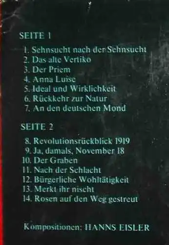 LP Ernst Busch singt Tucholsky 3 - Rosen auf den Weg gestreut (Aurora 815 102) 