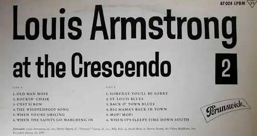 LP Louis Armstrong At The Crescendo 2 (Brunswick 87 024 LPBM) D 1961