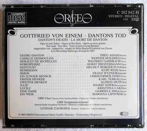 2CD Box Von Einem: Dantons Tod Salzburger Festspiele (Orfeo) 1989