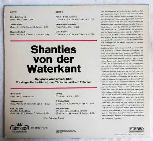 LP Windjammer Chor: Shanties von der Waterkant (Intercord 711-08B) D 
