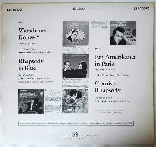 LP Arthur Fiedler & Boston Pops: Warschauer Konzert Rhapsody in Blue...(RCA)