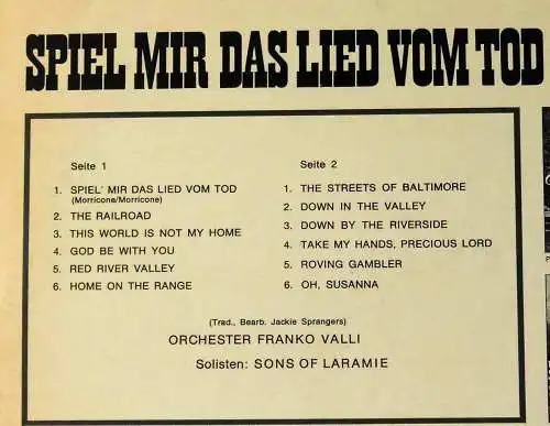 LP Franko Valli & Sons of Laramie: Spiel mir das Lied vom Tod (Perl PSLP 195) D