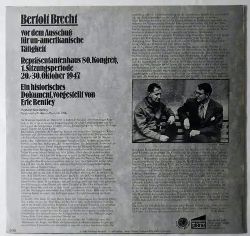 LP Bertolt Brecht vor dem Ausschuß für un-amerikanische Tätigkeit Oktober 1947