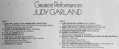 LP Judy Garland: Greatest Performances (MCA Coral CPS 107) UK Musterplatte